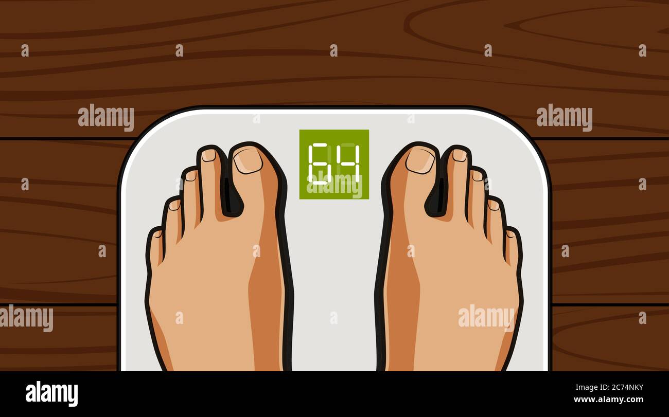 Feet on weighing scales. Lose weight, diet, healthy lifestyle concept Stock Vector