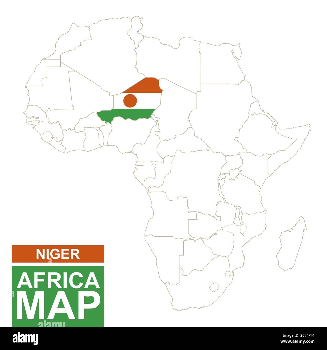 Niger Map Africa Africa Contoured Map With Highlighted Niger Niger Map And Flag On Africa Map Vector Illustration 2C74PF4 