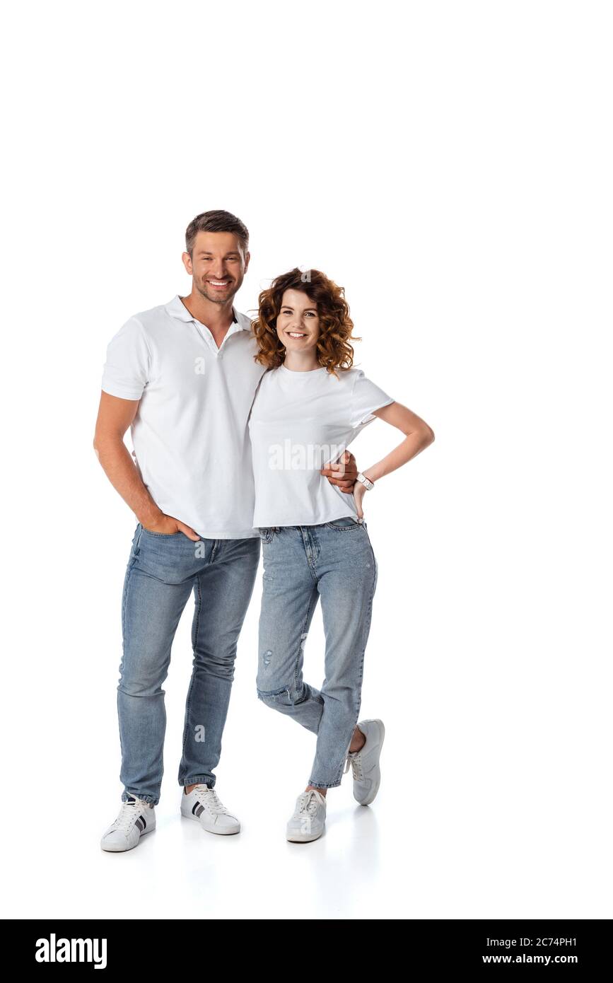 Casual Couple Pose in Studio Background with Hands in Pockets Stock Photo -  Image of beautiful, shirt: 65593866