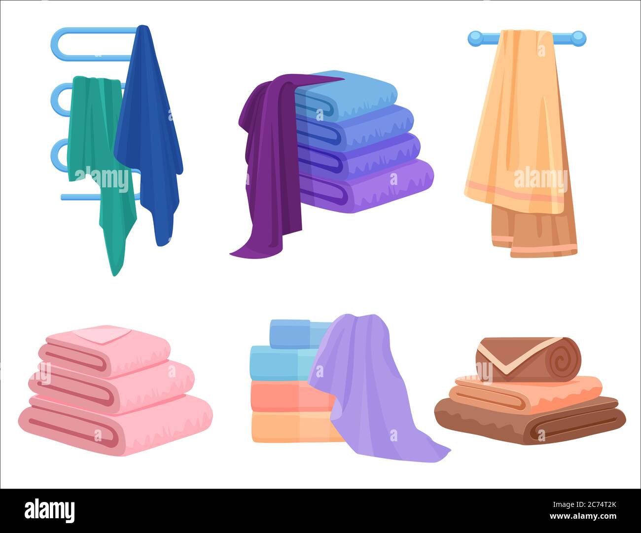 Vector Towels set. Cloth towel for bath. Cartoon Vector illustration