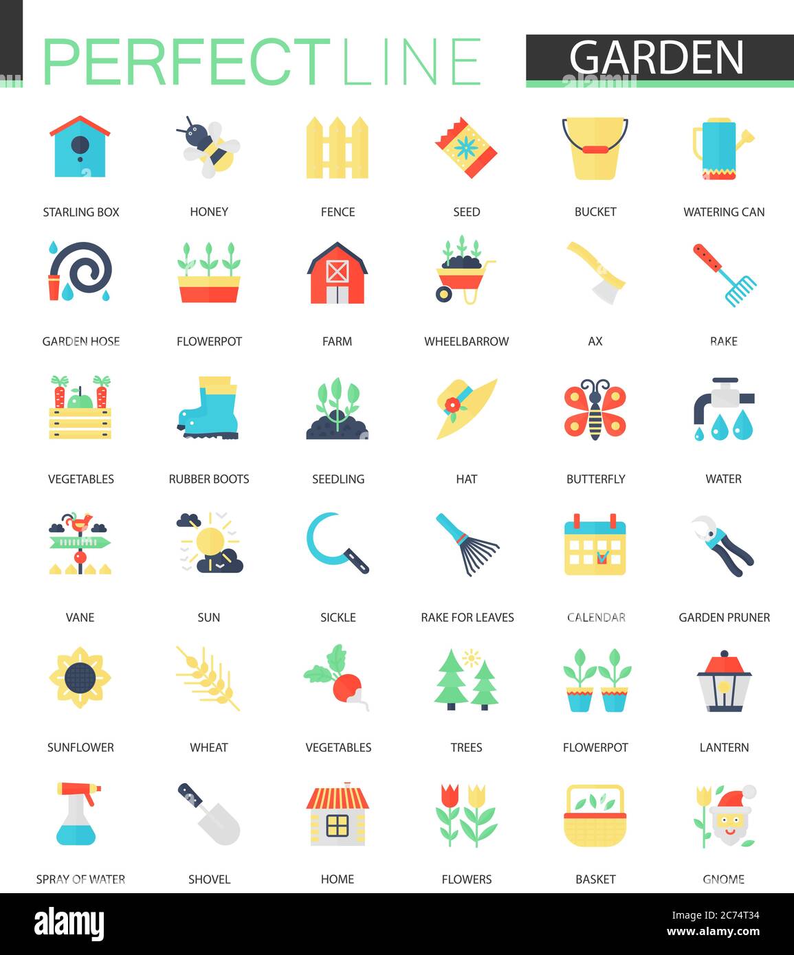 Vector set of flat Flower and Gardening icons isolated Stock Vector ...