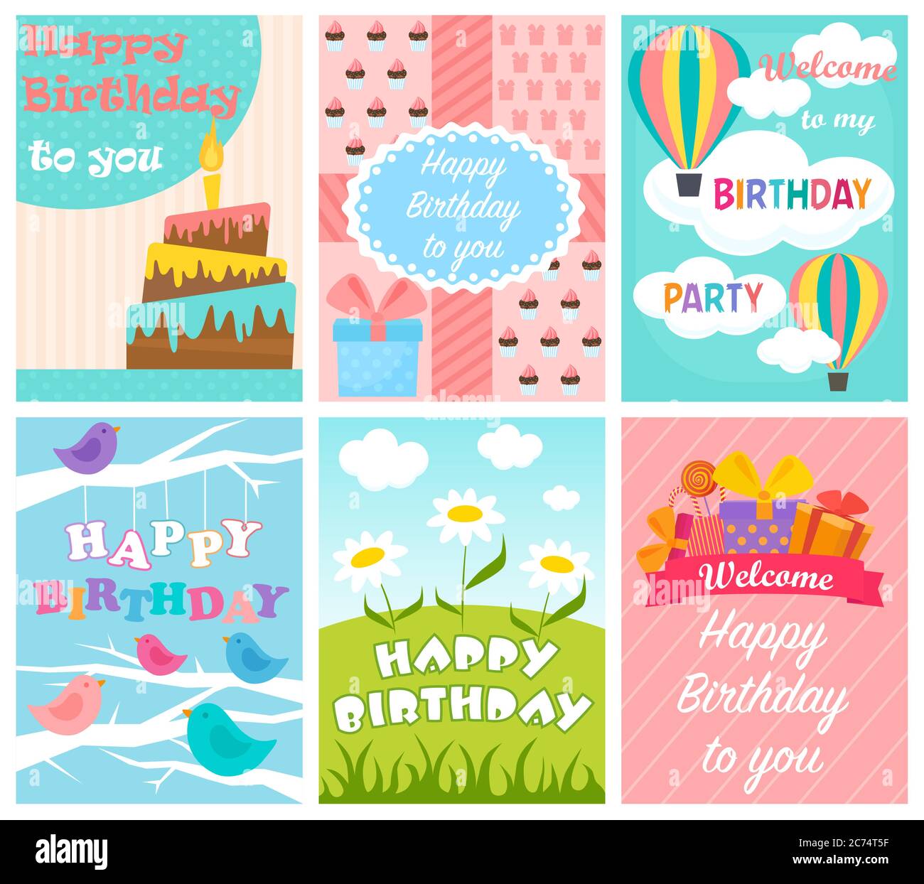 Cute Birthday card set. Vector illustration isolated Stock Vector Image