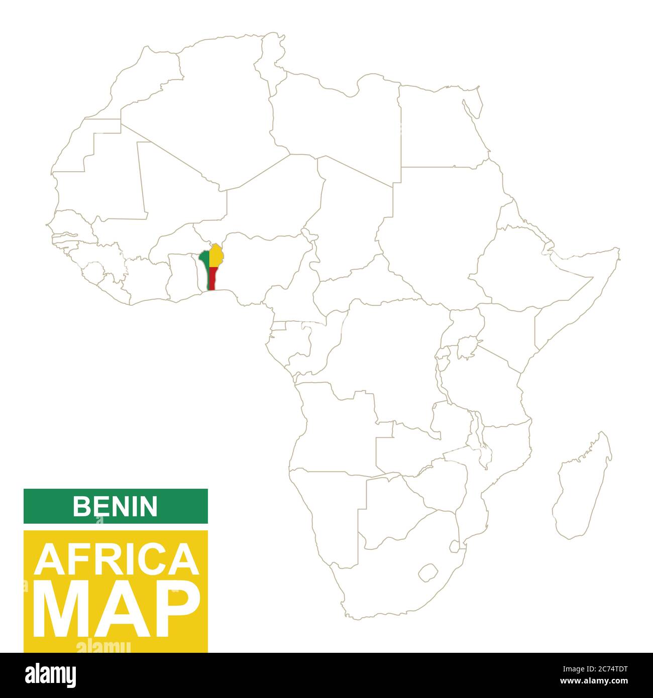Africa Contoured Map With Highlighted Benin Benin Map And Flag On Africa Contoured Map With Highlighted Benin Benin Map And Flag On Africa Map Vector Illustration 2C74TDT
