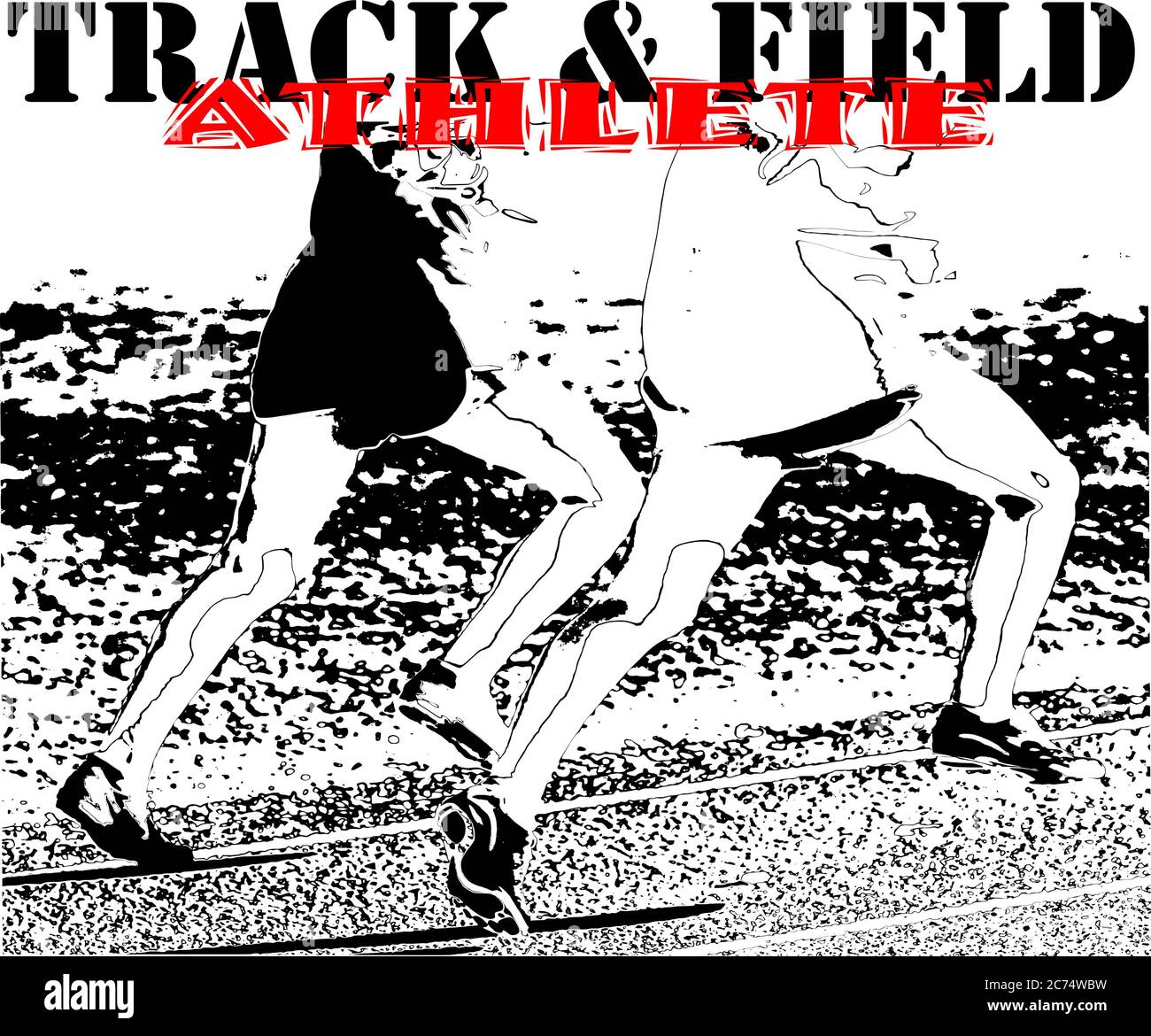 Two runners on a track with the text Track and Field Athlete written above them. Stock Photo