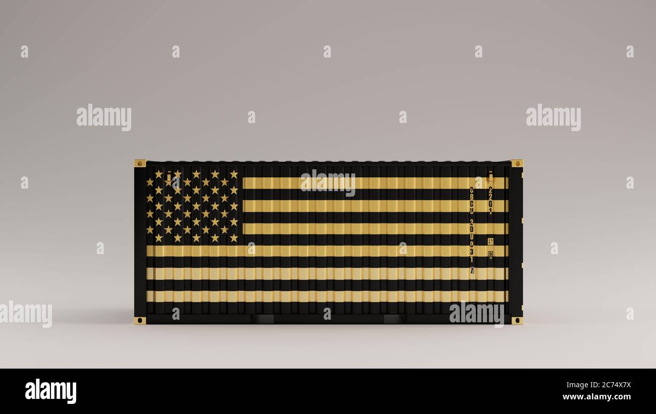 Black with Gold United States of America Flag Detail Intermodal Cargo Container 3d illustration 3d render Stock Photo