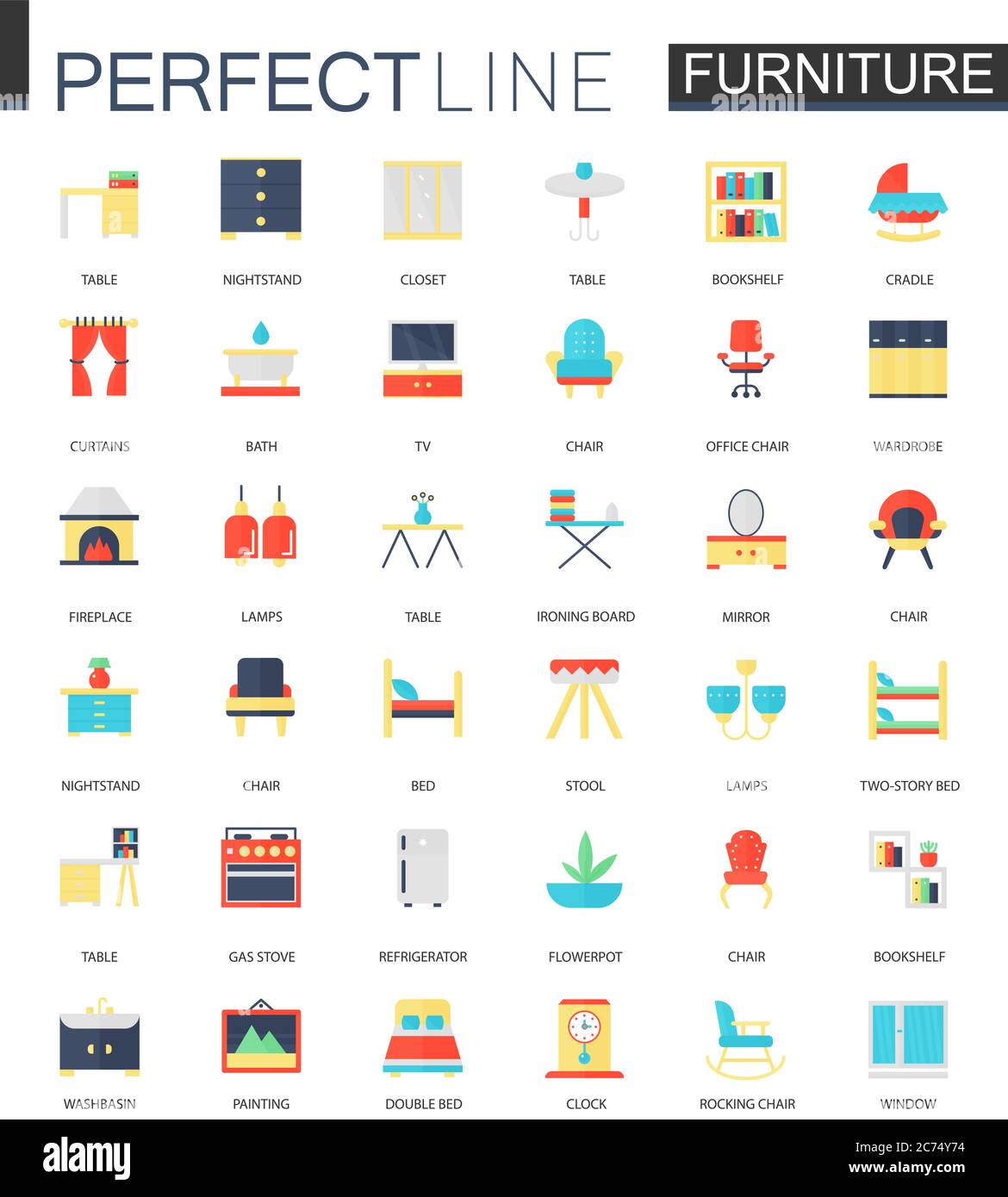 Vector set of flat interior furniture icons isolated Stock Vector Image ...