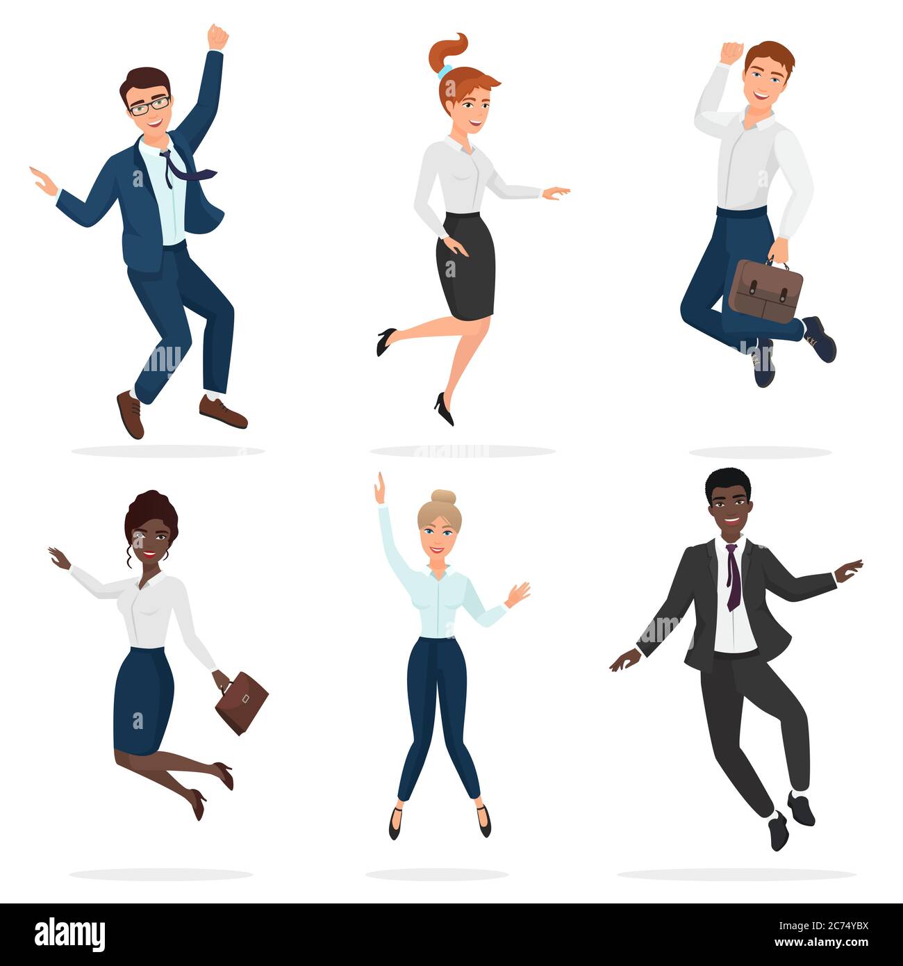 Business happy people celebrating a victory jumping. Jump multi ethic people Stock Vector