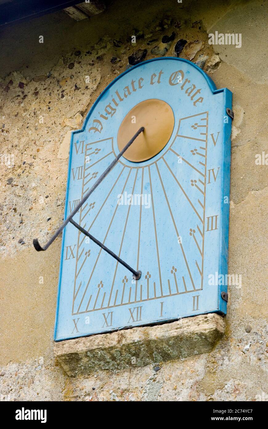 Vertical Declining Sundial, Frostenden Stock Photo