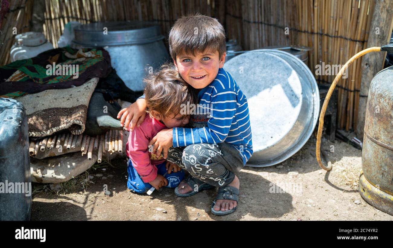 Shiraz Iran May 2019 Qashqai Turkish Nomadic Children Inside A Tent