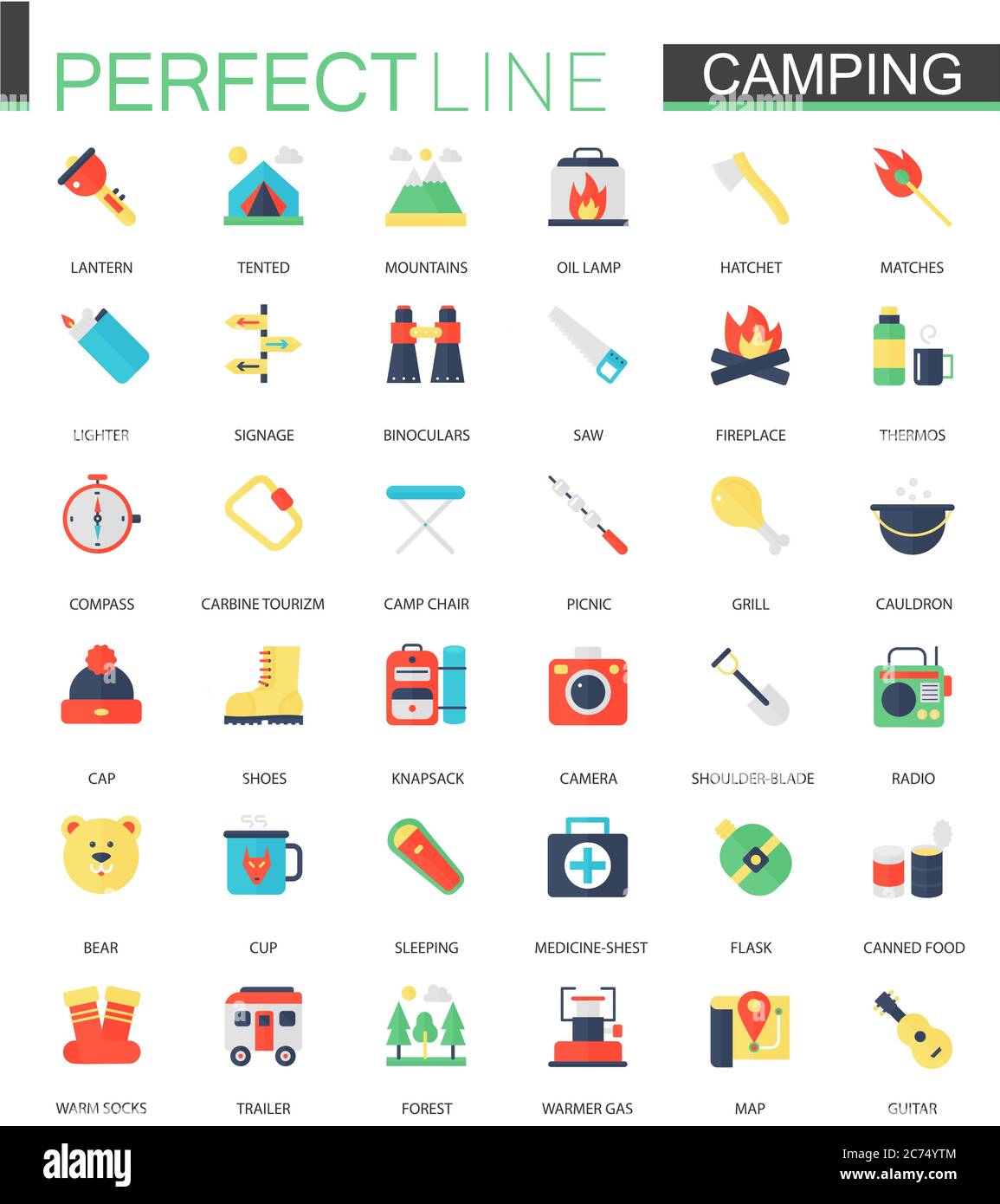 Vector set of flat Camping Hiking icons isolated Stock Vector Image ...