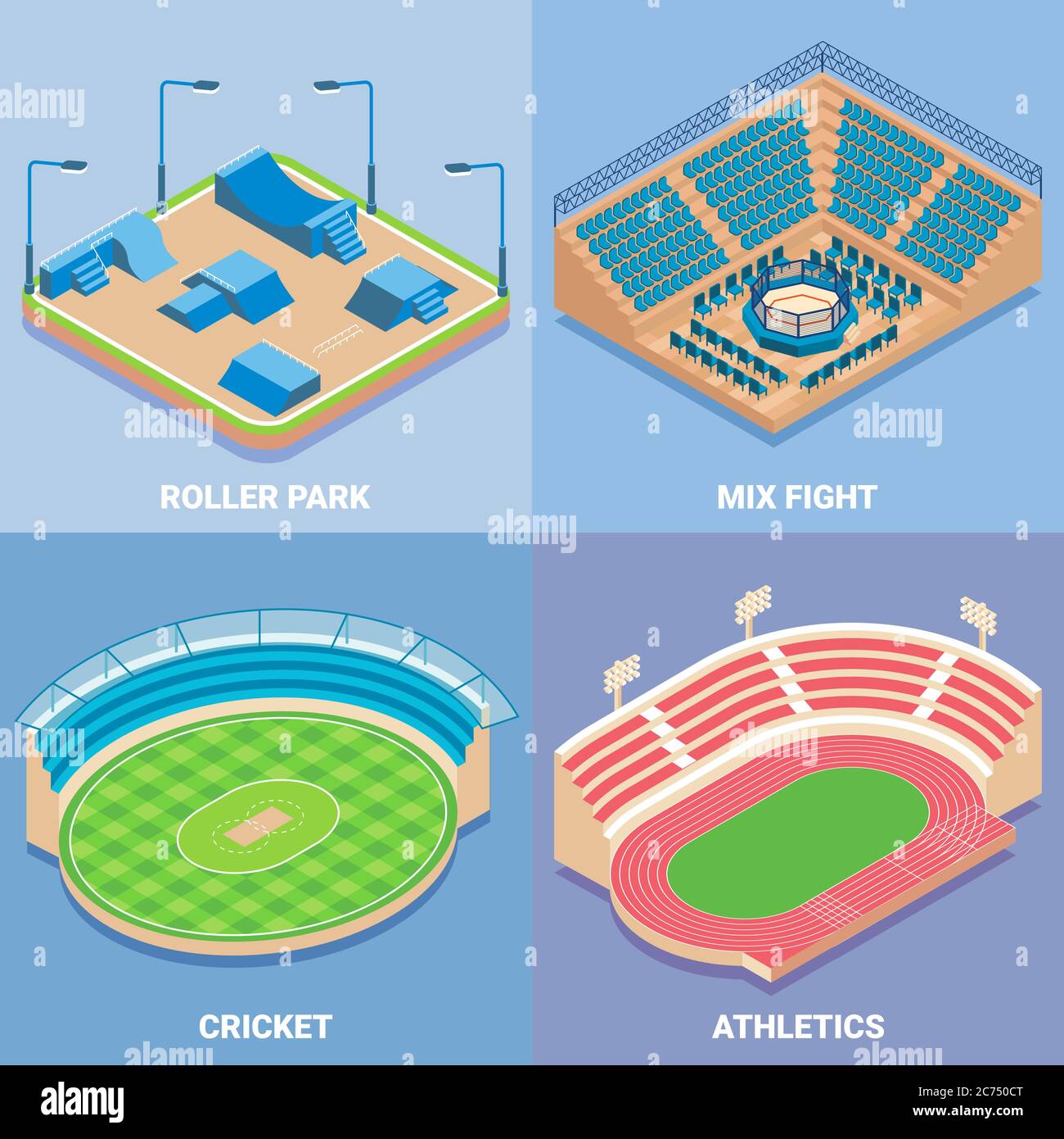 Sport stadium vector flat isometric icon set Stock Vector