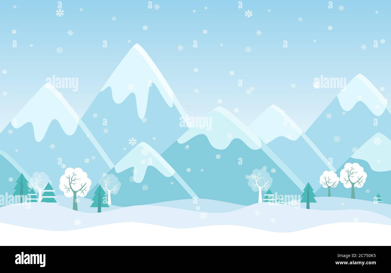 Vector Simple flat illustration of Winter Mountains landscape with ...