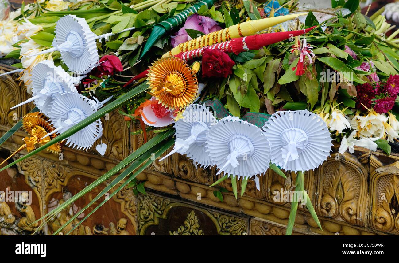 Floral offerings at the Shwedagon Pagoda, Yangom, Myanmar. Stock Photo