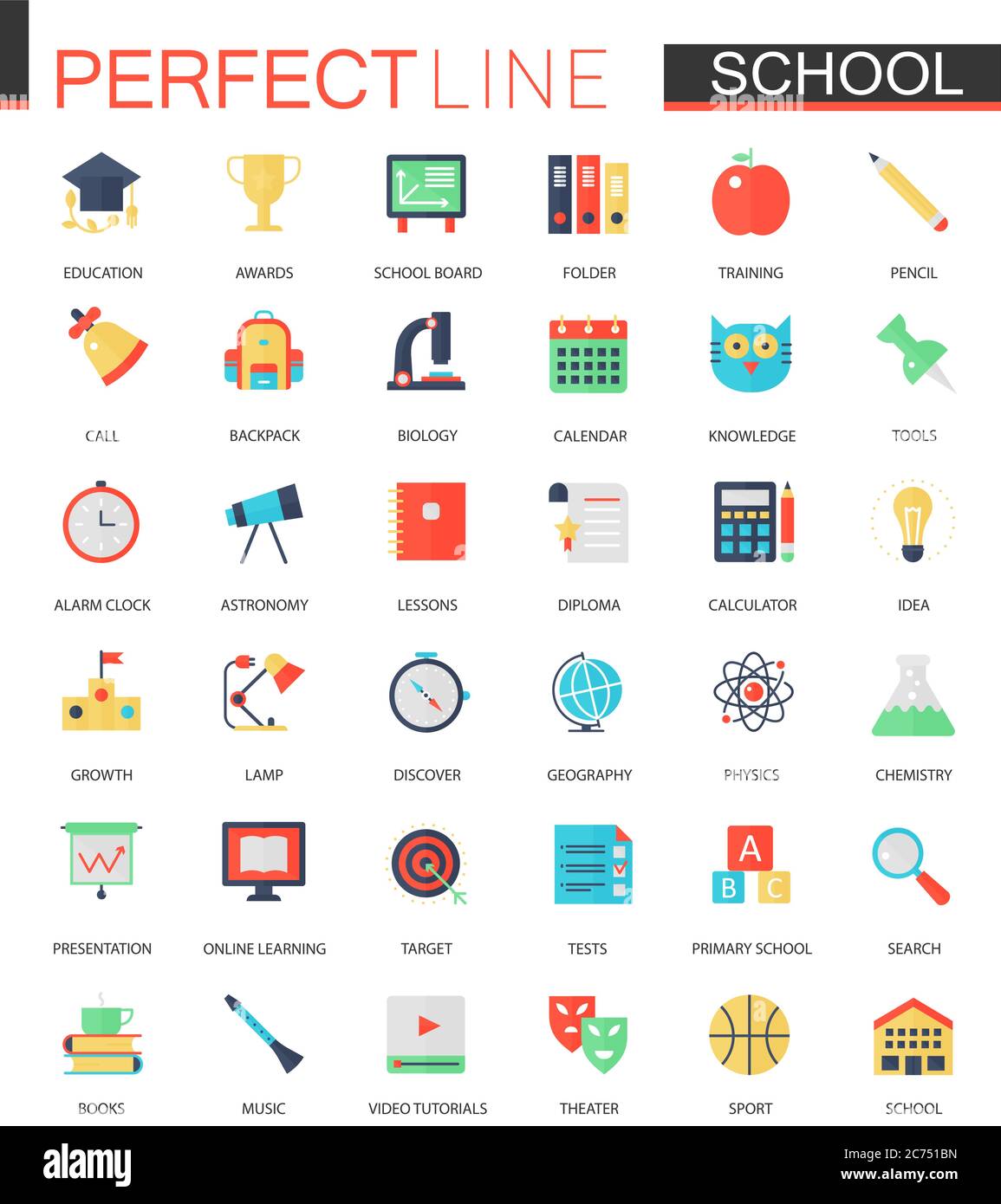 Vector set of flat School Education icons isolated Stock Vector Image ...