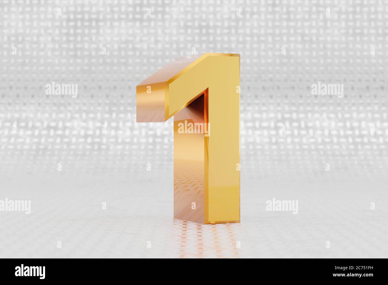 Yellow 3d number 1. Glossy yellow metallic number on metal floor