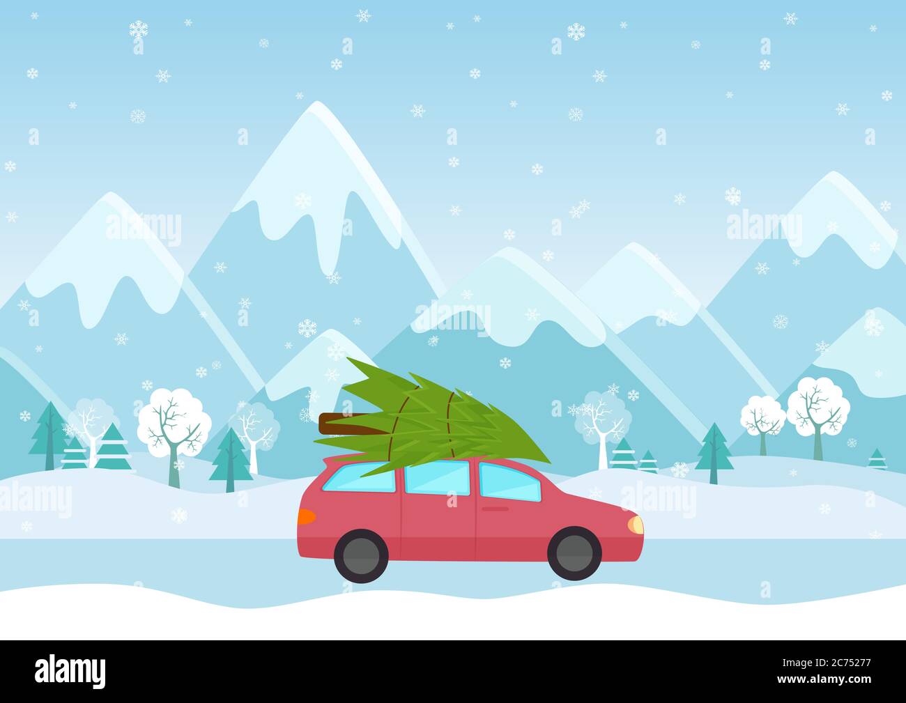 Vector Illustration of Car with a christmas tree on the roof Stock