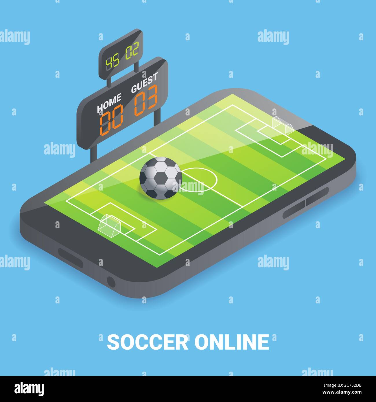 Soccer online concept vector flat isometric illustration Stock Vector
