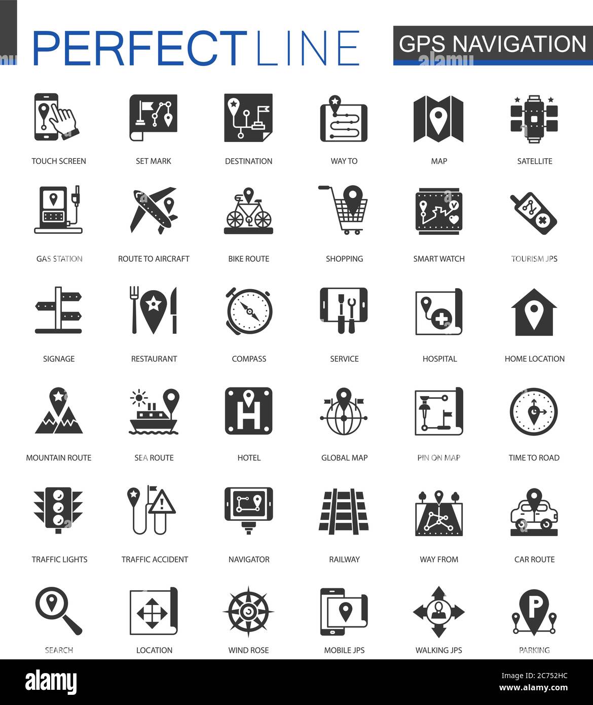 Black classic Navigation, direction, maps and traffic icons set for web Stock Vector