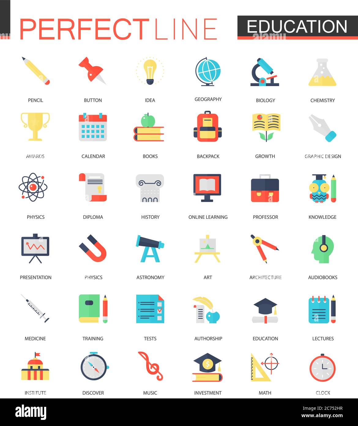 Vector set of flat Education icons isolated Stock Vector