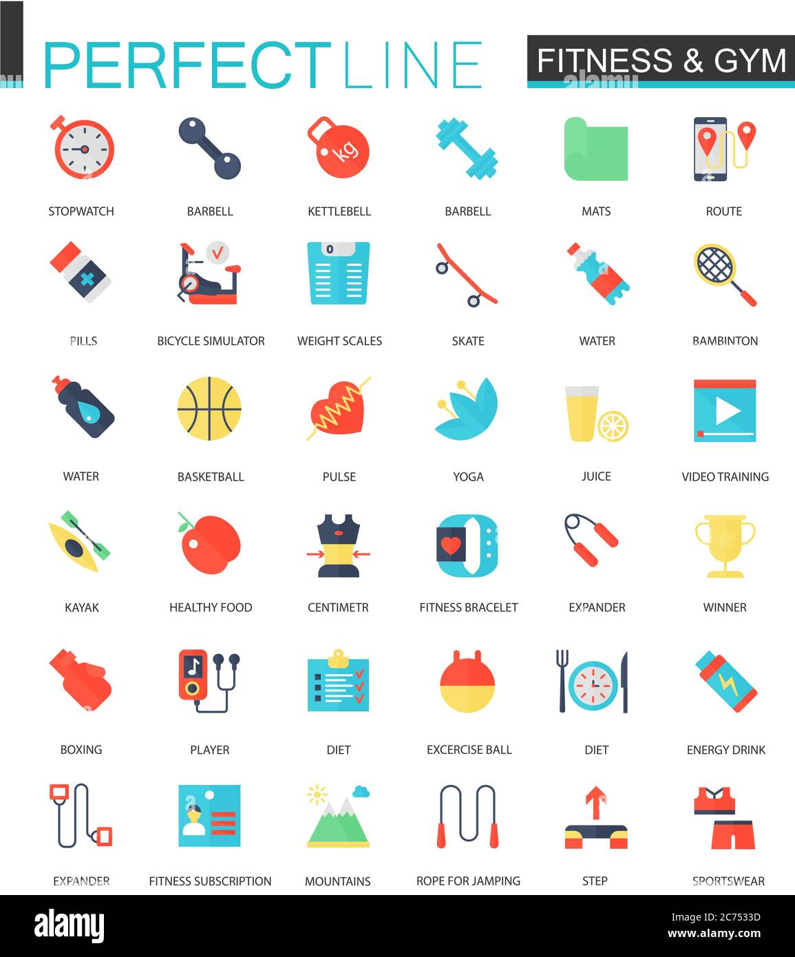 Vector set of flat Sport Fitness icons isolated Stock Vector Image ...