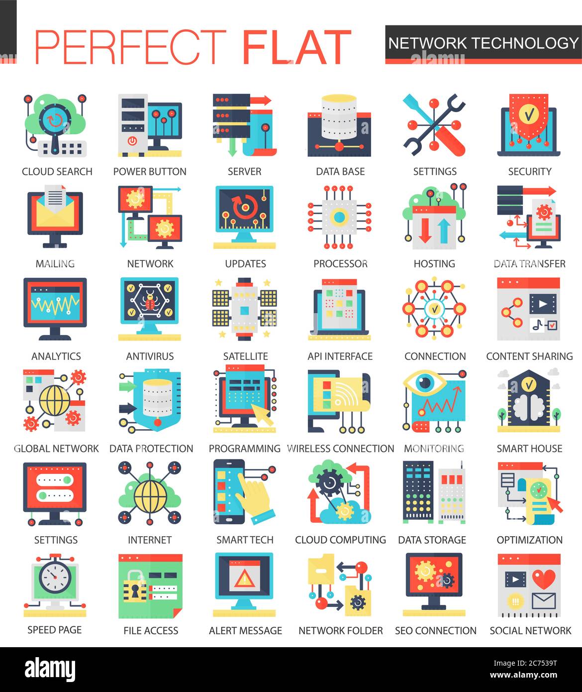 Vector Network technology complex flat icon concept. Web infographic icons design set Stock Vector
