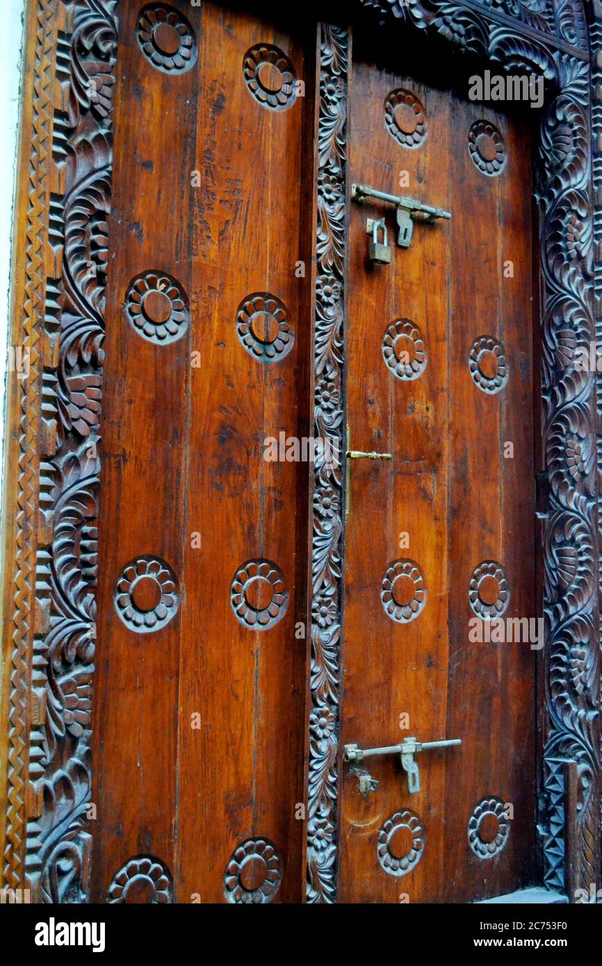 Carved wooden doors in Stone Town, Zanzibar Stock Photo Alamy