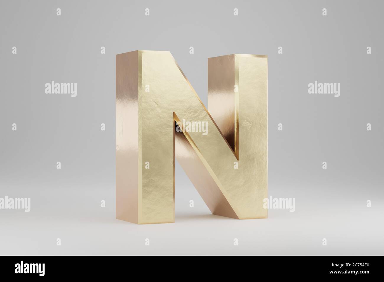 Gold 3d letter N uppercase. Golden letter isolated on white background ...