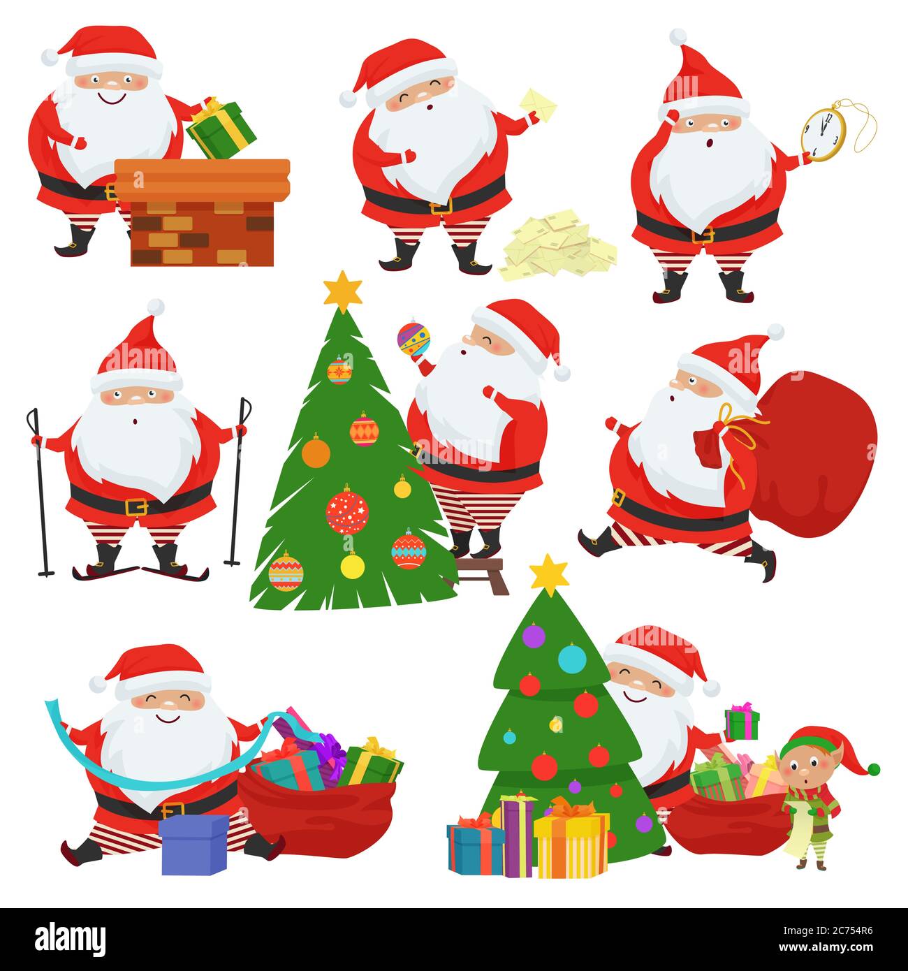 Collection of Christmas Santa Claus isolated on white Stock Vector