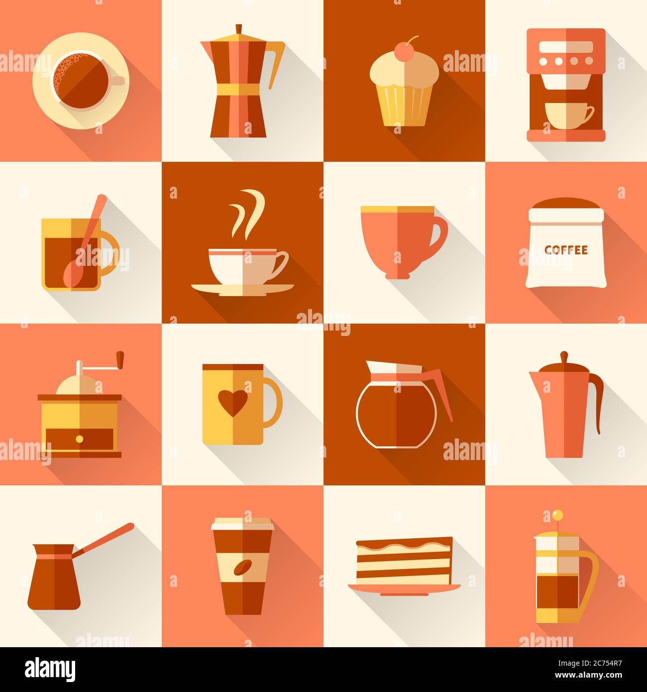 Coffee icons collection in flat style with long shadow. Vector illustration Stock Vector Image