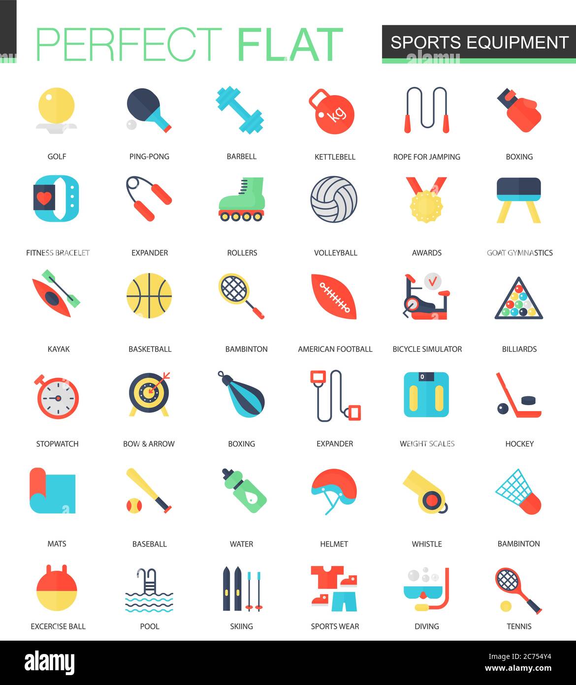 Vector set of flat Sport equipment icons isolated Stock Vector Image ...