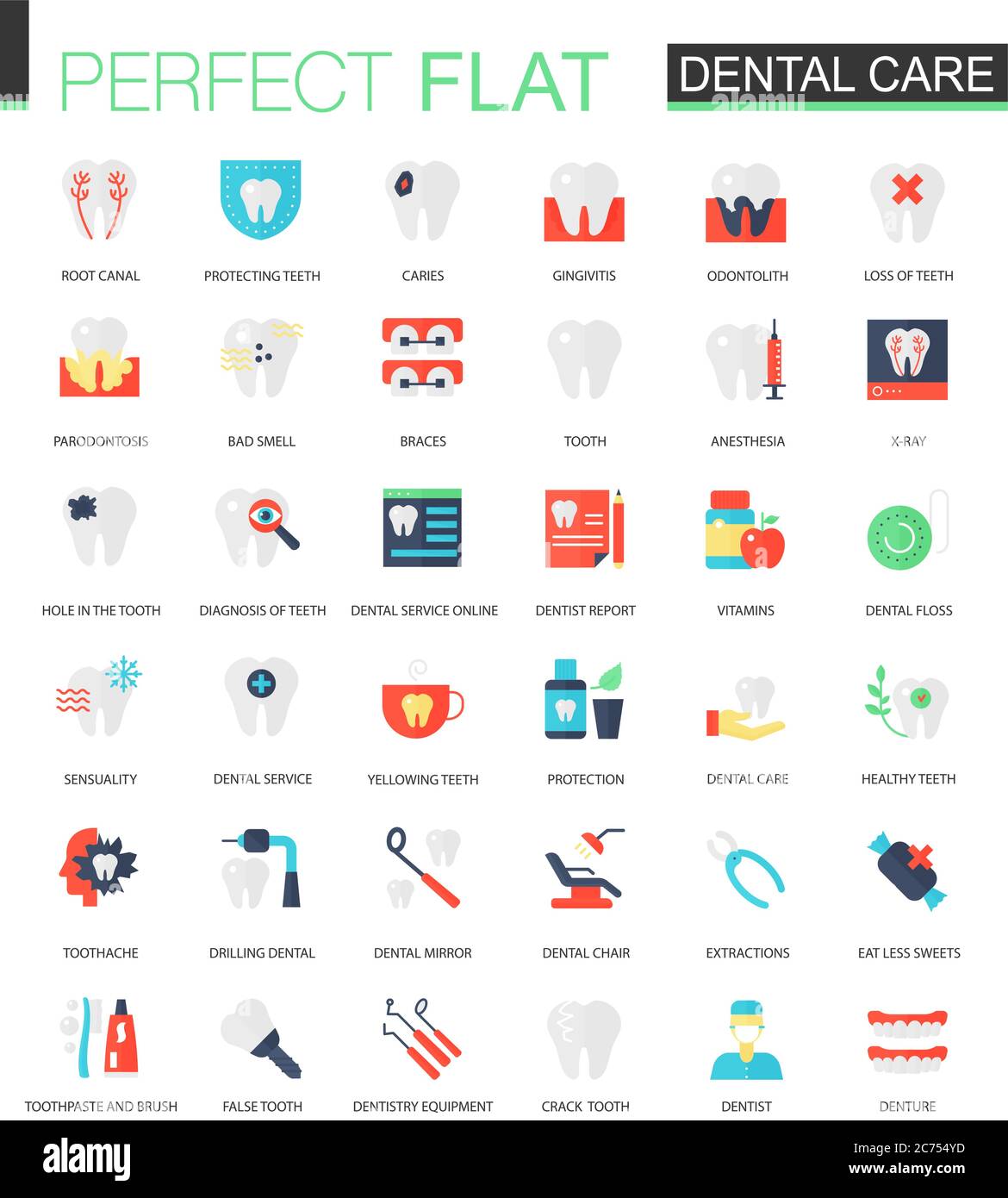 Vector set of flat Dental care icons isolated Stock Vector Image & Art ...