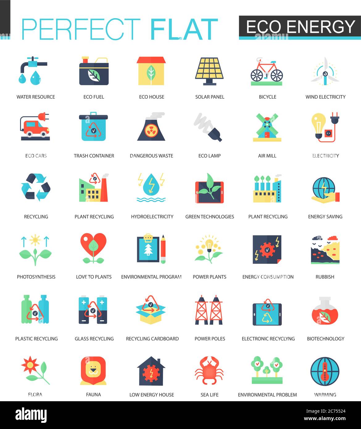 Vector Eco energy complex flat icon concept. Web infographic icons design set Stock Vector