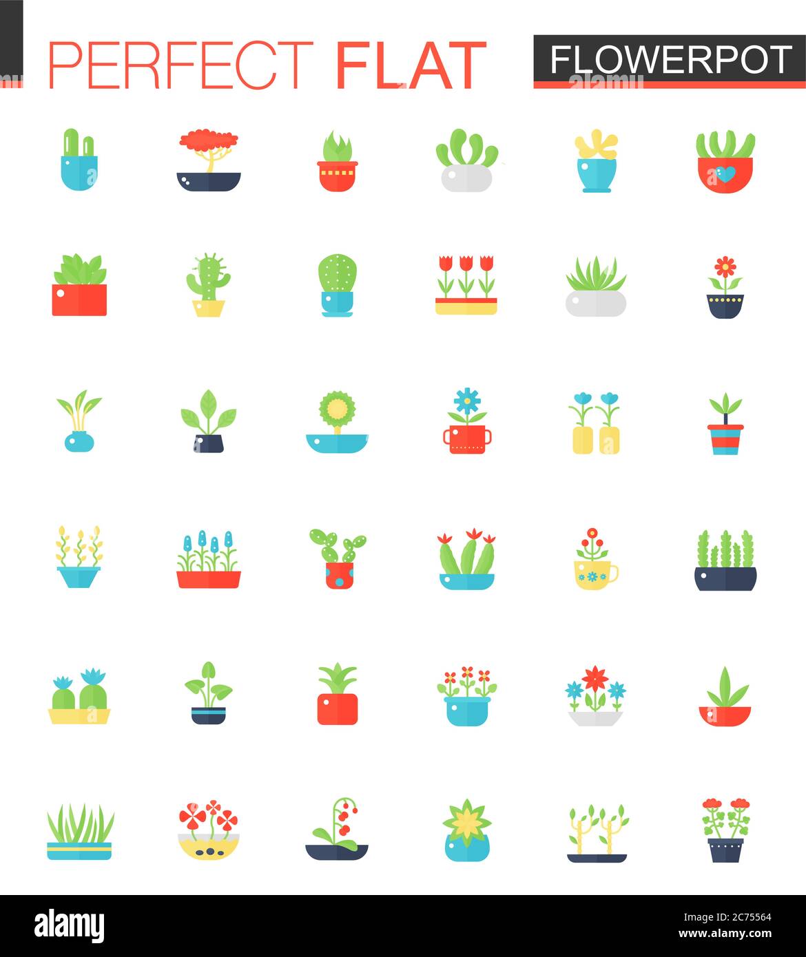 Vector Flat icons set of house plants and flowers in pots Stock Vector ...