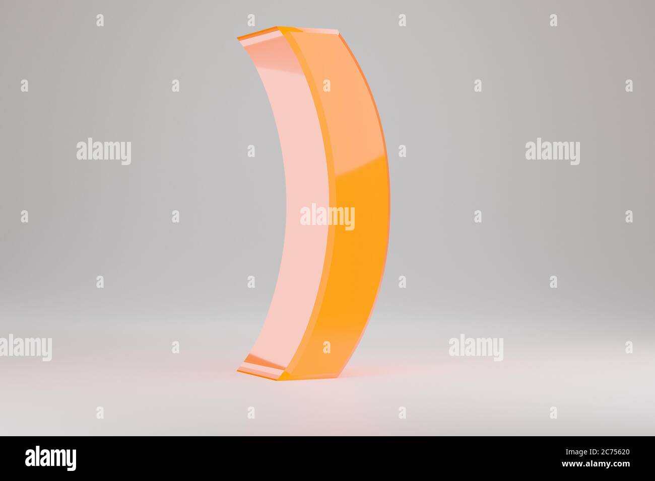 Neon 3d round bracket symbol. Yellow neon sign isolated on white