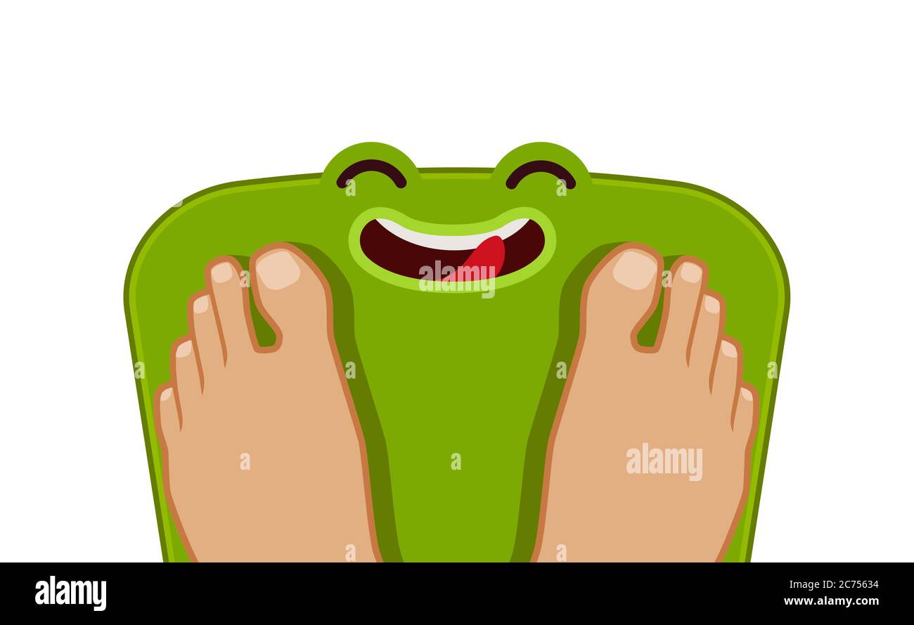 Feet on weighing scales. Lose weight, proper nutrition, diet, healthy lifestyle concept Stock Vector