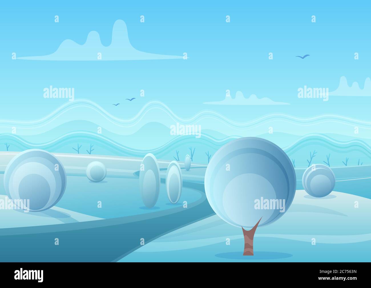Vector Christmas cartoon winter landscape background banner Stock ...