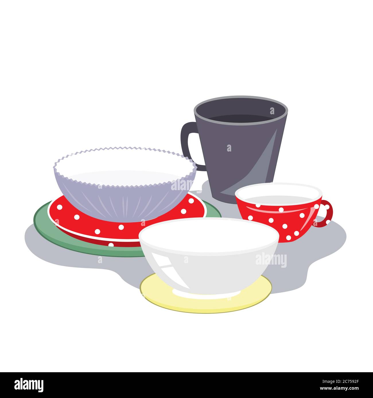 Ceramic plates, mugs, and bowls of different shape and color on a white  background, vector illustration. Different tableware Stock Vector Image &  Art - Alamy