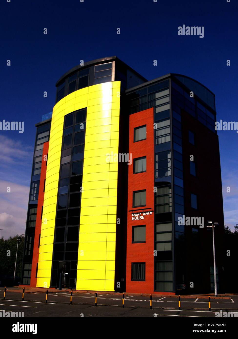 Quaygate house Belfast NI.street photography  Blame the polarizing filter if you wish. But this building really is this garish. Stock Photo