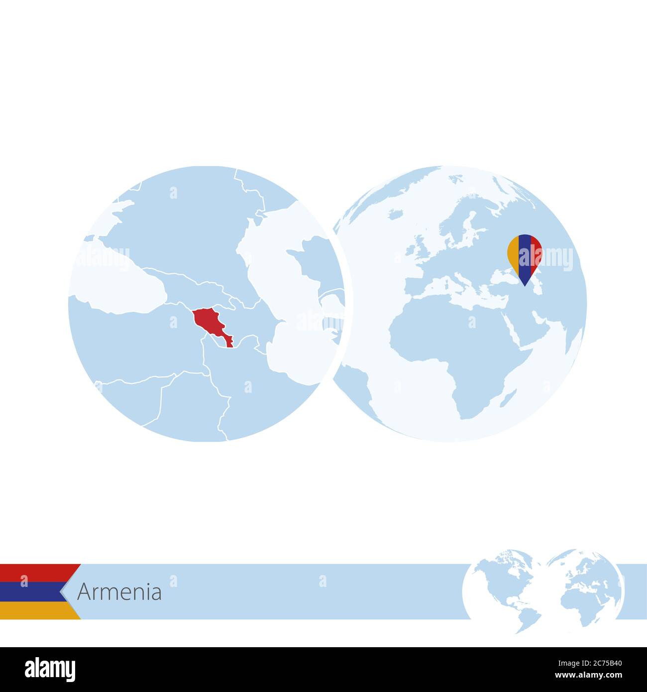 Armenia on world globe with flag and regional map of Armenia. Vector ...