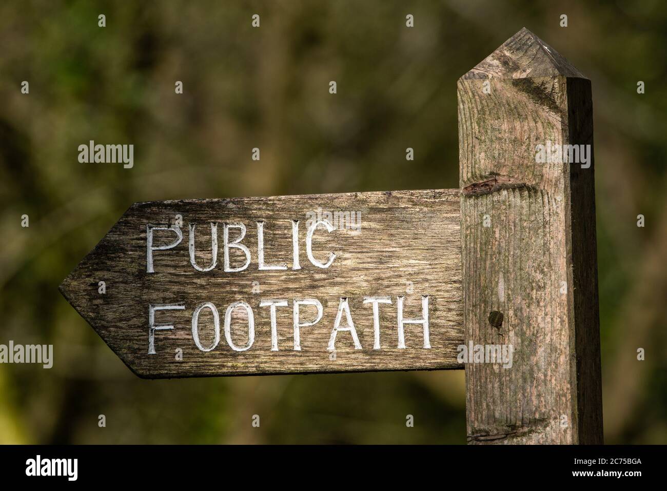 A wooden Public Footpath sign, Malt Kiln Lane, Chipping, Preston, Lancashire, UK Stock Photo