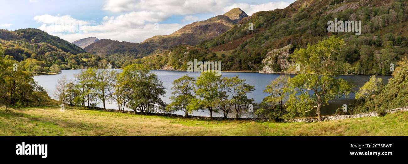 Fall Colors around the shore of Lyn Gwynant in Snowdonia National Park, Wales, UK Stock Photo