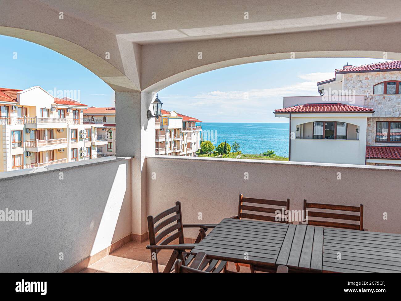 The interior of the terrace and balcony of the apartment in bright