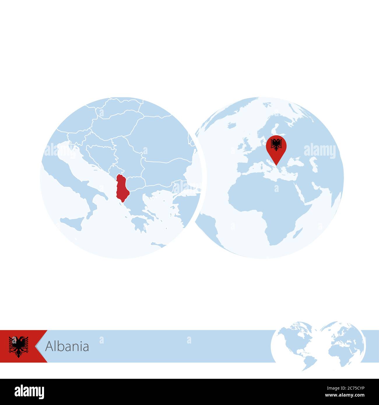 Albania World Map Albania On World Globe With Flag And Regional Map Of Albania Vector Illustration 2C75CYP