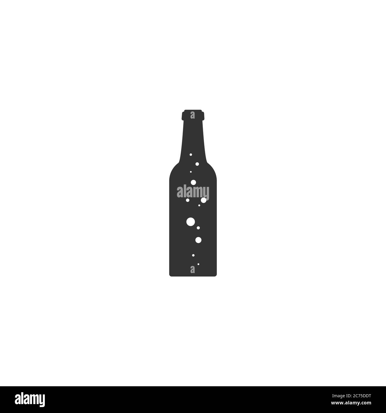 beer or ale bottle with bubbles. Bar, pub, brew symbol. Alcohol, drinks shop, stor, menu item icon. Vector illustration isolated on white. Stock Vector