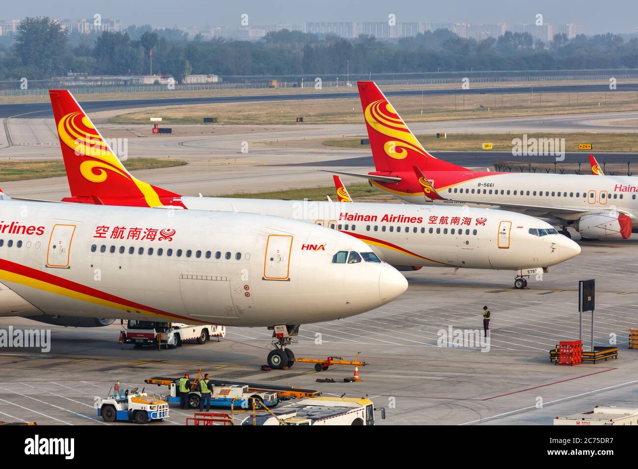Beijing, China - October 2, 2019: Hainan Airlines Airbus A330-300 airplane at Beijing Capital airport (PEK) in China. Airbus is a European aircraft ma Stock Photo