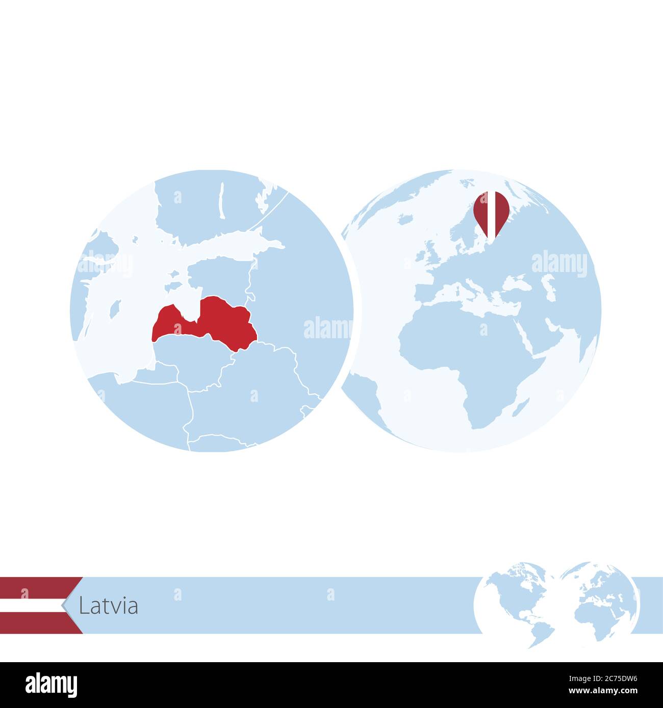 Latvia on world globe with flag and regional map of Latvia. Vector Illustration. Stock Vector
