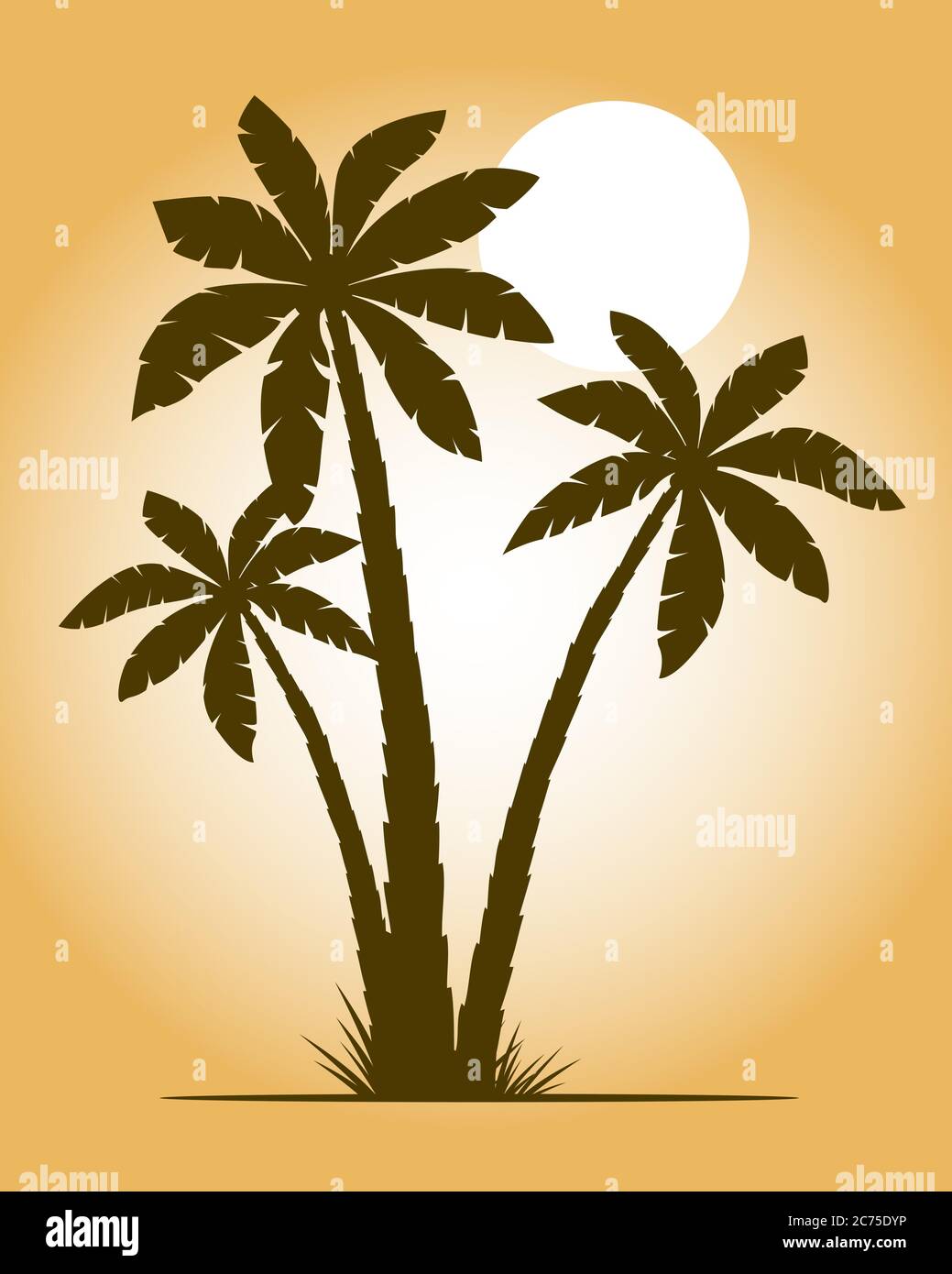 Palm Trees and sunset, silhouette vector illustration. Vector graphic. Simply Pictogram. Floral element. Stock Vector