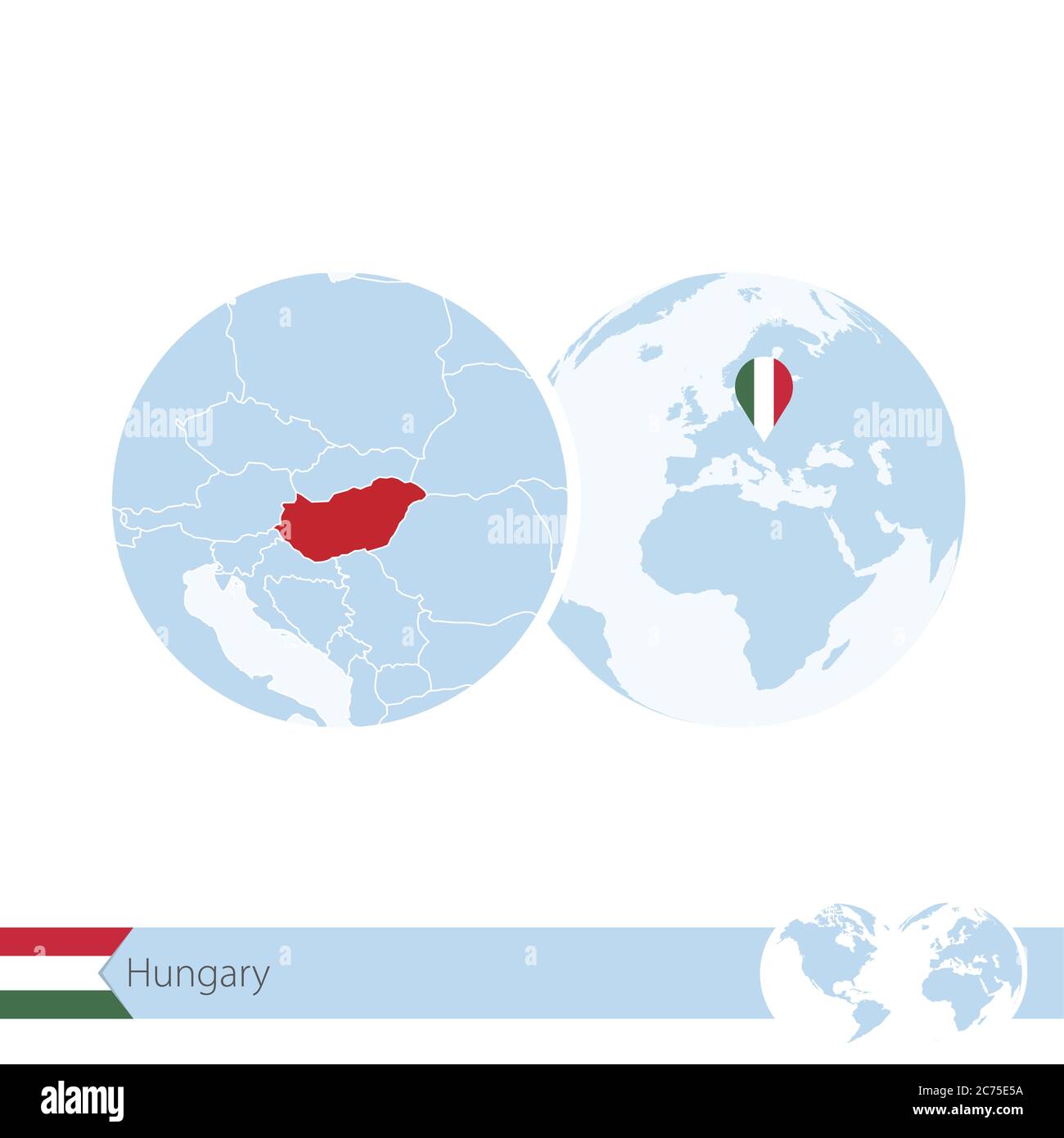 Hungary on world globe with flag and regional map of Hungary. Vector ...