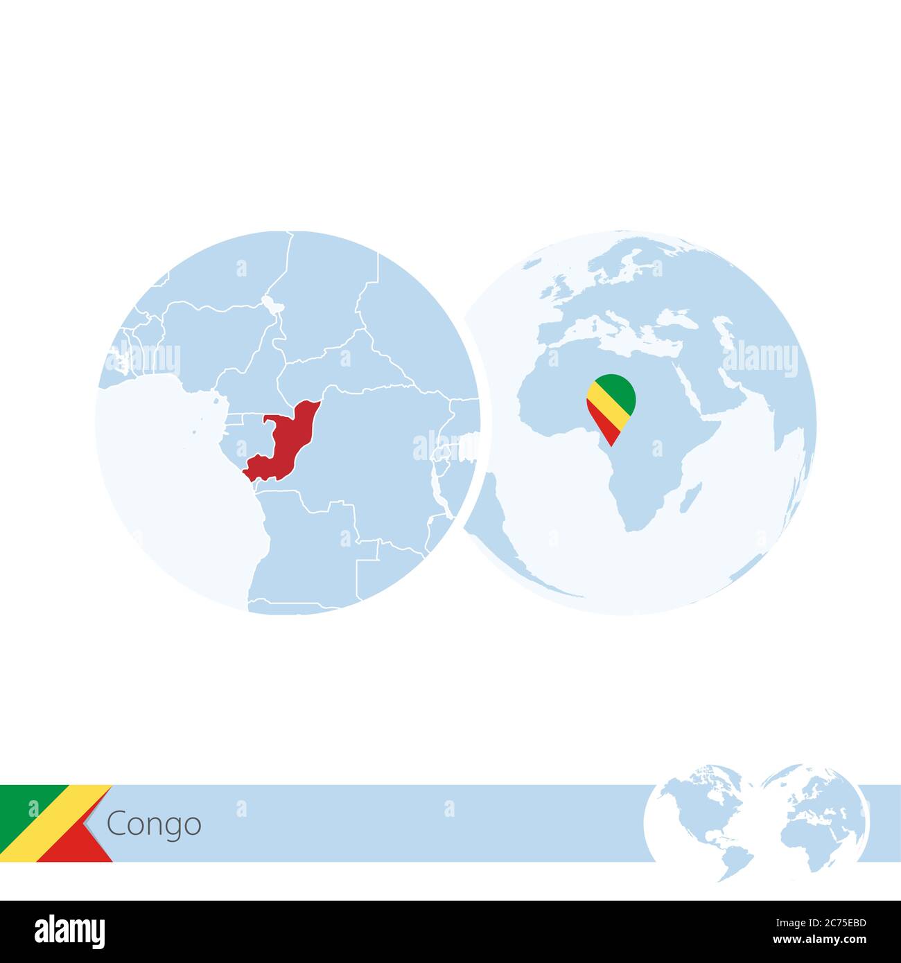 Congo on world globe with flag and regional map of Congo. Vector ...