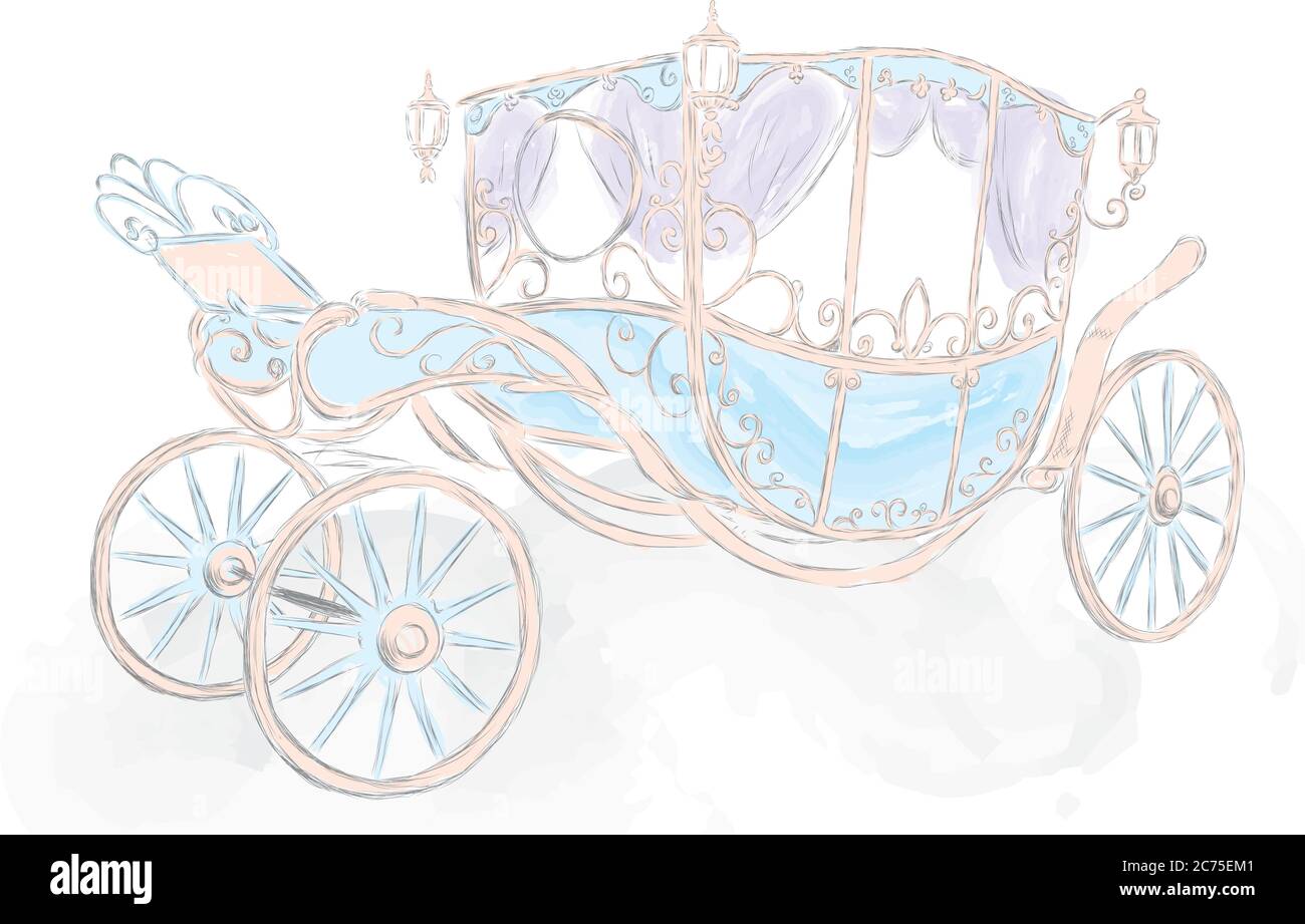 The carriage drawn by hand. Coach princess . Wedding card . Vector  illustration for greeting card, poster, or print on clothes Stock Vector  Image & Art - Alamy